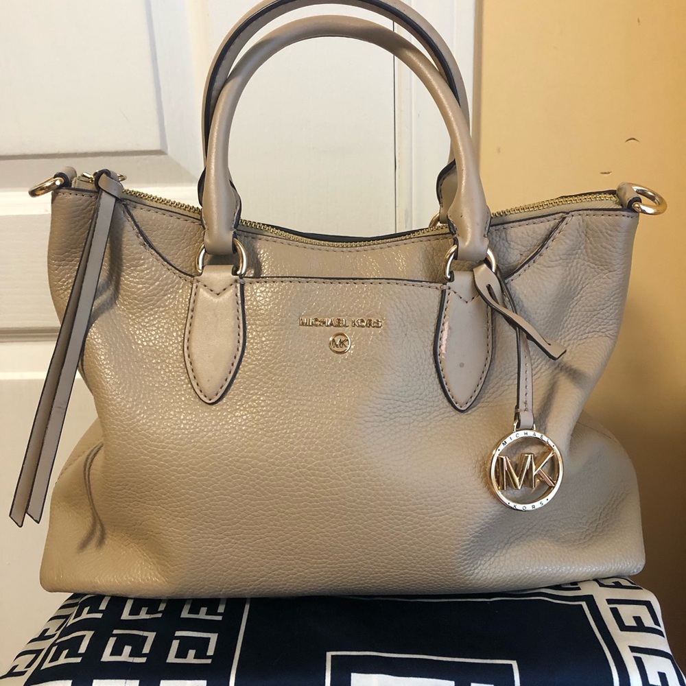 Michael Kors Taupe Pebbled Leather Satchel